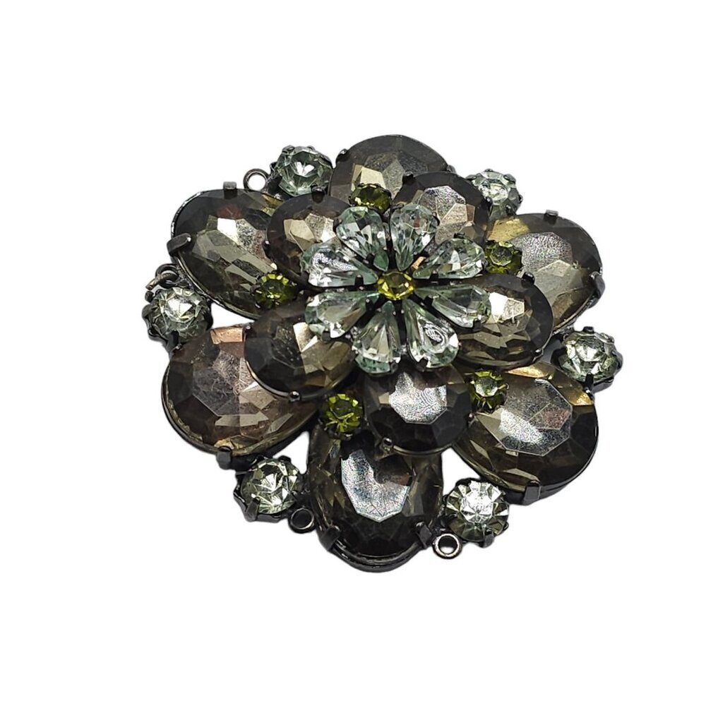 Gray Prystal Flower Floral Silver Tone Vintage Jewelry For Repair - Picture 2 of 4